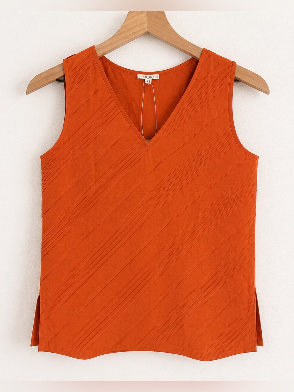 NWT ANOKHI Organic Cotton Pintuck Top Orange XS - Picture 1 of 6
